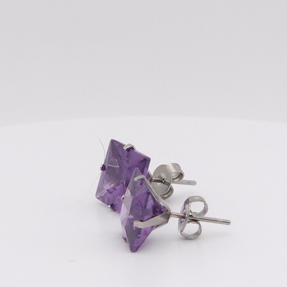 Silver 10mm Square CZ Amethyst Purple Stud Earrings – NEW - Picture 6 of 16
